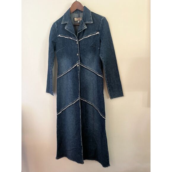 Paris Blues Vintage 90's Long Denim Raw Edge Jacket Women's Size Small - Picture 3 of 8